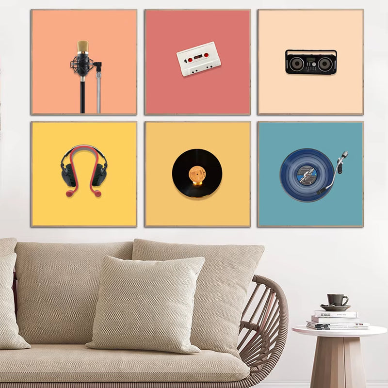 Colorful Microphone & Headphone Wall Prints