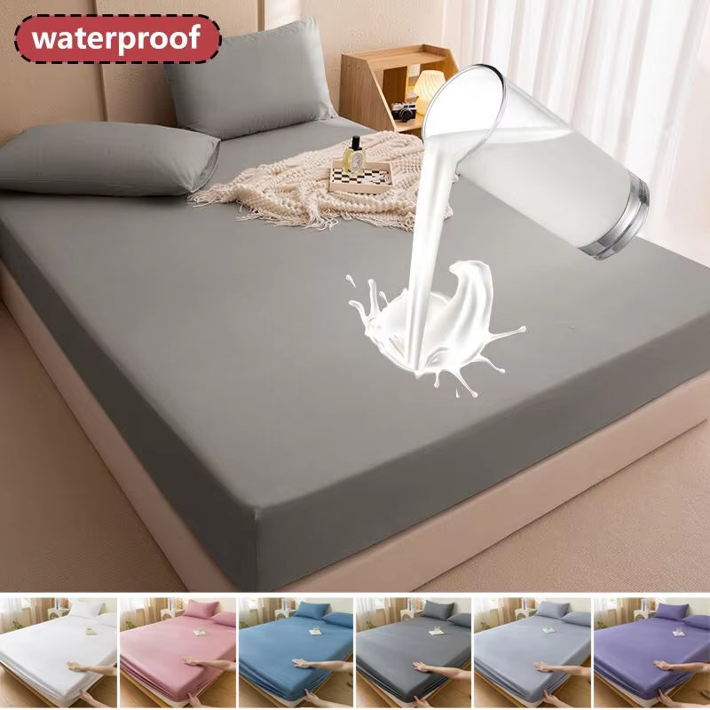 100% Waterproof Mattress Covers Protector Adjustable Non-Slip Bed Fitted Sheet with Elastic Band for Queen King 90/140/160/200