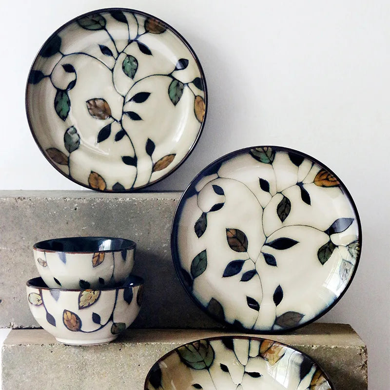 Hand-Painted Ceramic Bowls and Plates