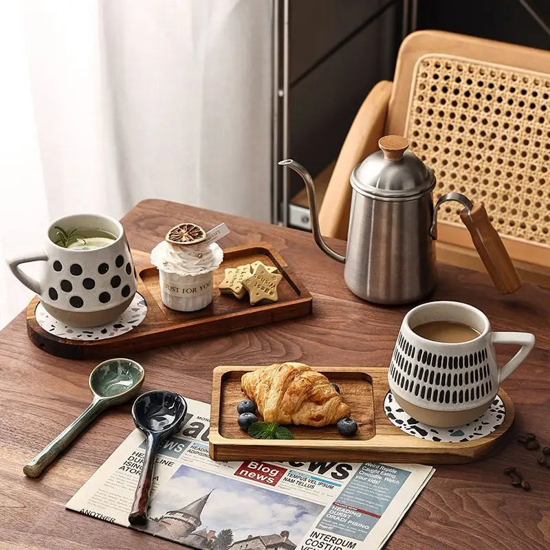 Vintage Black & White Polka Dot Ceramic Coffee Cups