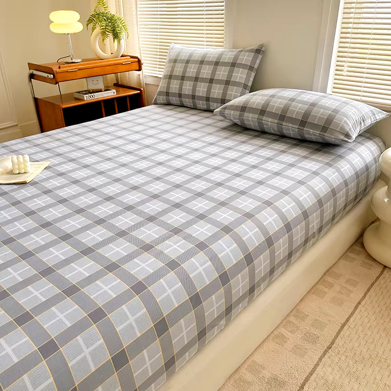 Non-Slip Plaid Fitted Bed Sheet