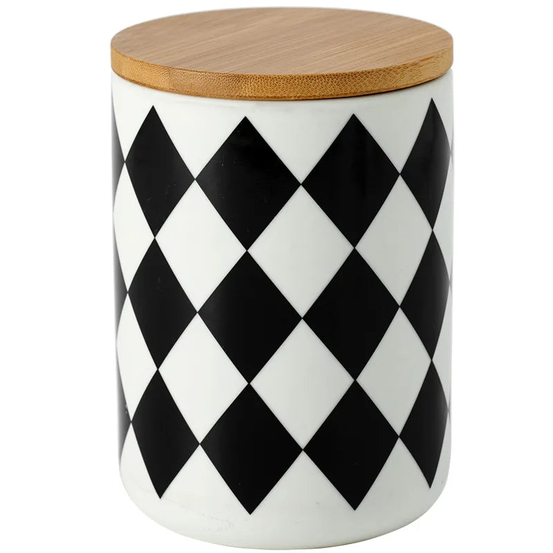 Black and White Checkered Ceramic Storage Jars