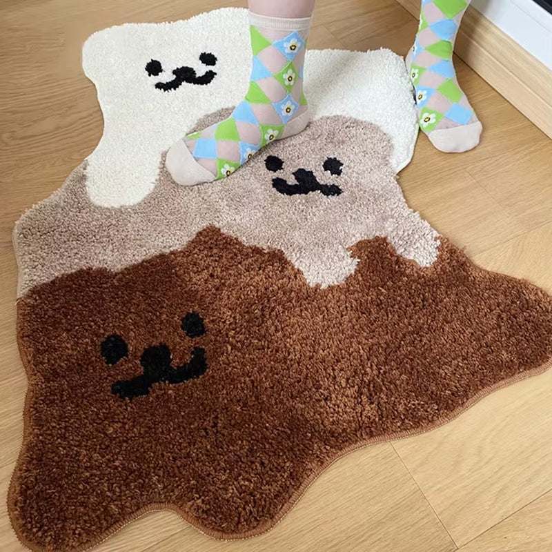 Ins Cartoon Bear Special-Shaped Flocked Carpet Tufted Fluffy Soft Anti-Slip Rugs for Bedroom Washroom Floor Mat Entrance Doormat