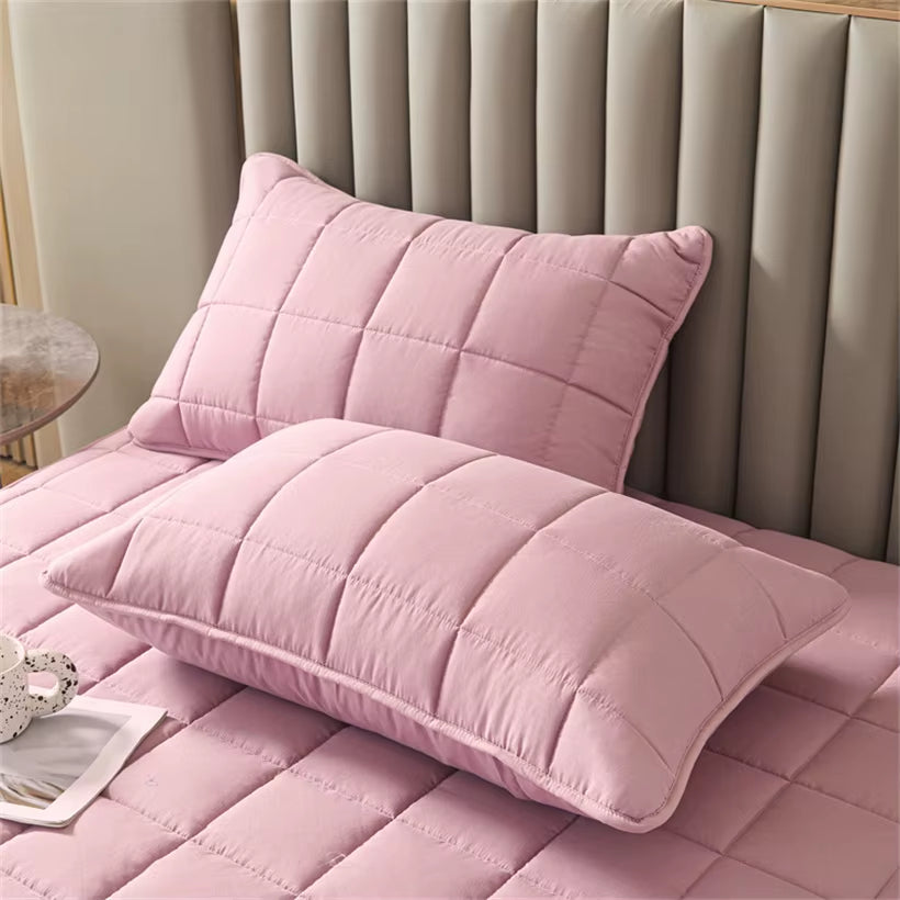 2Pcs Quilted Pillow Sham Soft Thicken Pillow Cover Solid Color Anti-Mite Anti-Bacterial Pillowcase Comfortable and Breathable