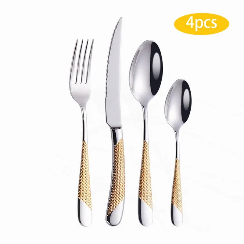 4Pcs Luxury Golden Cutlery Set (Stainless Steel)