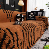 Luxury Thickened Plush Sofa Towel for Living Room Autumn Winter Universal Couch Cover Geometric Stripes Full Cover Sofa Towel