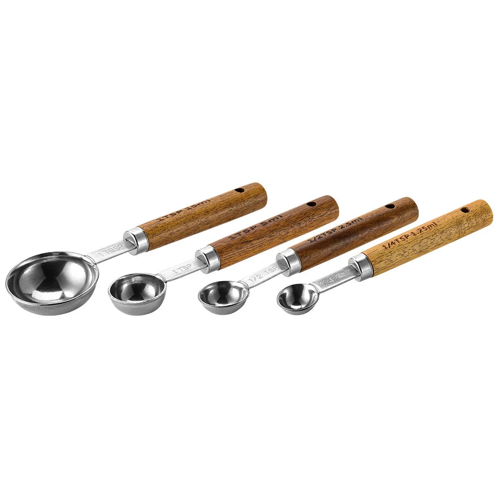 4/8Pcs Stainless Steel Wooden Measuring Cups