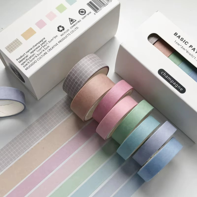 8Pcs/Box Basic Color Washi Tape Simple Lattice Hand Account Kawaii Masking Tape School Office Supplies Stationery