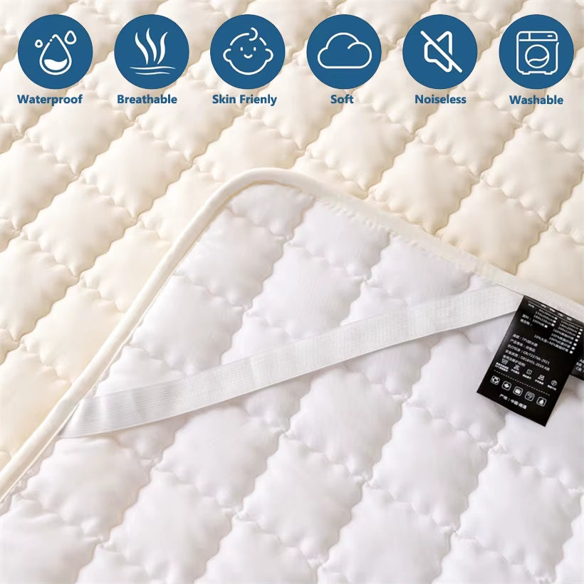 Waterproof Mattress Cover with 4 Elastic Corner Straps Noiseless Non-Slip Mattress Protector Quilted Fitted Bed Pad Bedspread