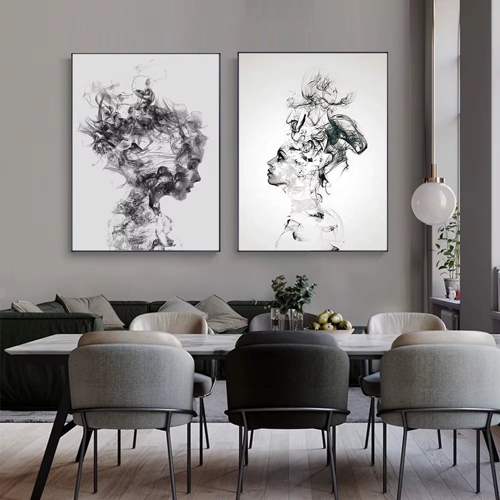 Minimalist Smoke Woman Wall Prints