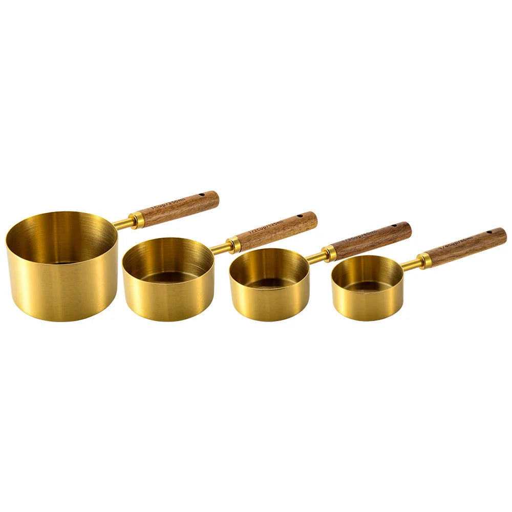 4/8Pcs Stainless Steel Wooden Measuring Cups