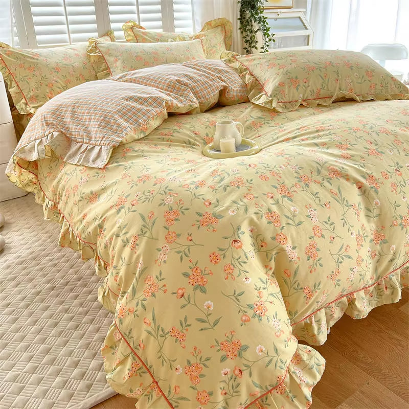 Floral Ruffled Cotton Duvet Cover