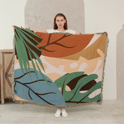 Nordic Leaves Throw Blanket