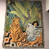 Ins Cartoon Tiger Throw Blanket Knitted Tassel Blankets for Beds Sofa Cover Camping Picnic Mat Wall Hanging Tapestry Home Decor