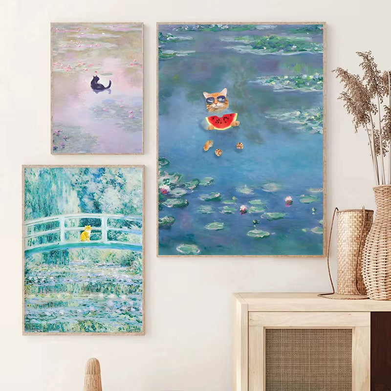 Water Lily Cat Wall Print