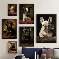 Dogs Enjoying Wine Wall Print