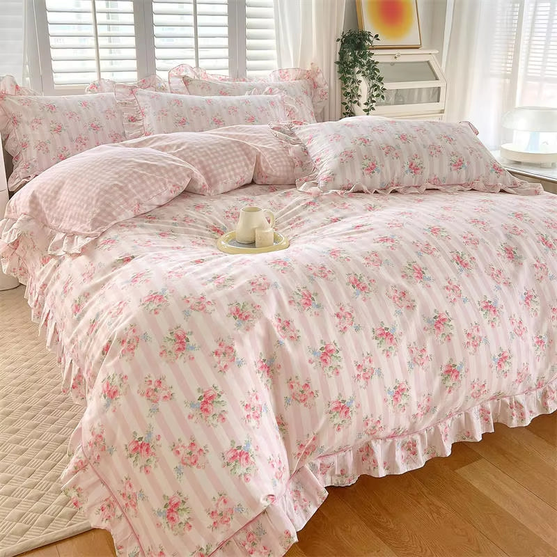 Floral Ruffled Cotton Duvet Cover