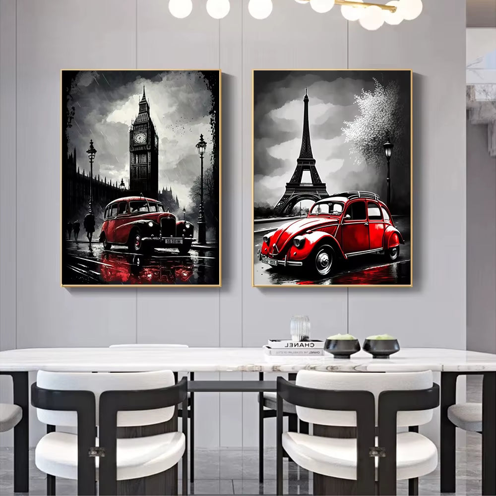 London Bus & Paris Tower Wall Prints