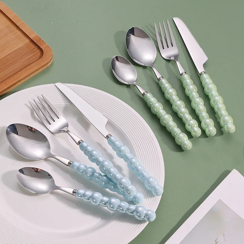 24Pcs Pearled Cutlery Set (Stainless Steel)