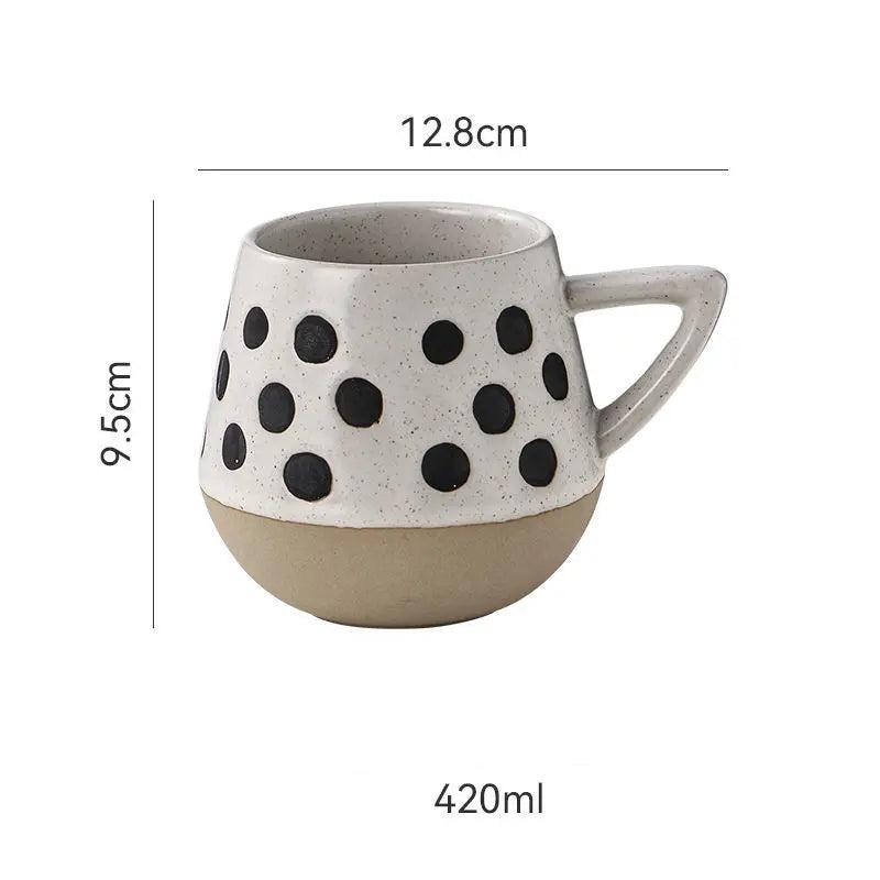 Vintage Black & White Polka Dot Ceramic Coffee Cups