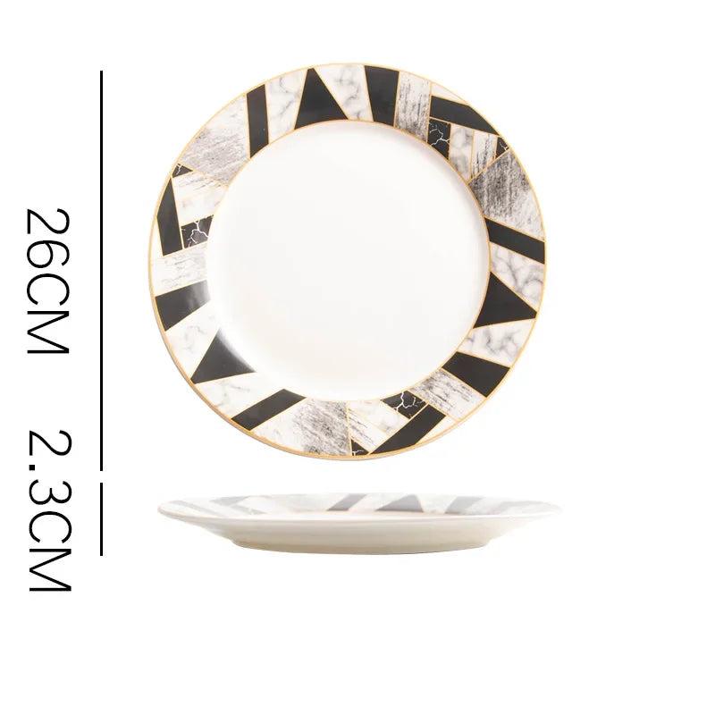 European-Style Patterned Ceramic Dinner Plates & Bowls