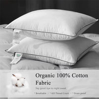 93% Goose Feather down Pillow for Sleeping 1 Pair, Home Bed Pillows Inserts Standard Queen King Size, 100% Organic Cotton Shell