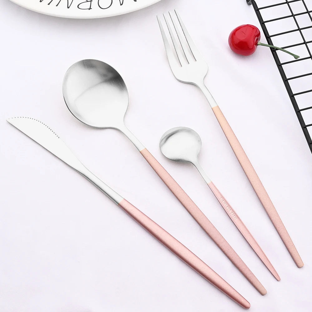 Dinnerware Pink Silver Silverware Cutlery Set Stainless Steel Luxury Flatware Home Fork Spoon Knife Kitchen Dinner Set Drop Ship