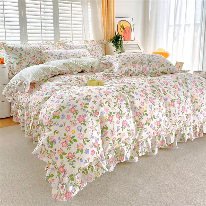 Floral Ruffled Cotton Duvet Cover