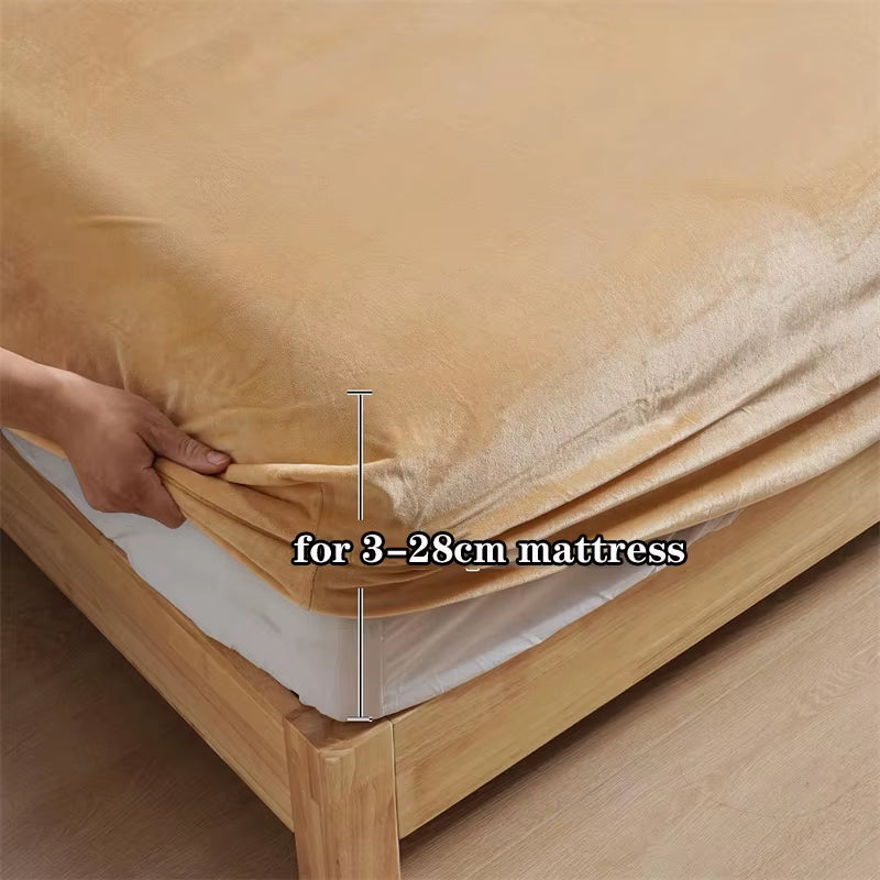 Thicken Velvet Fitted Sheet Autumn Winter Mattress Cover Bed Pad Protector Warm Soft Bed Sheet King Queen Double Bed Cover