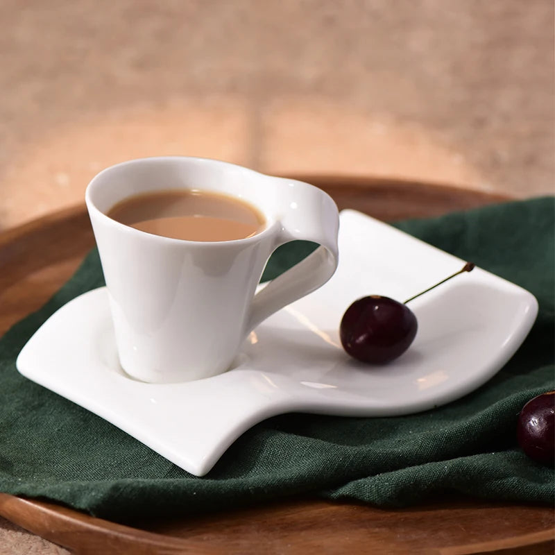 Modern Wavy Ceramic Espresso and Coffee Cups