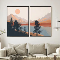 Modern Sunset River Landscape Wall Prints