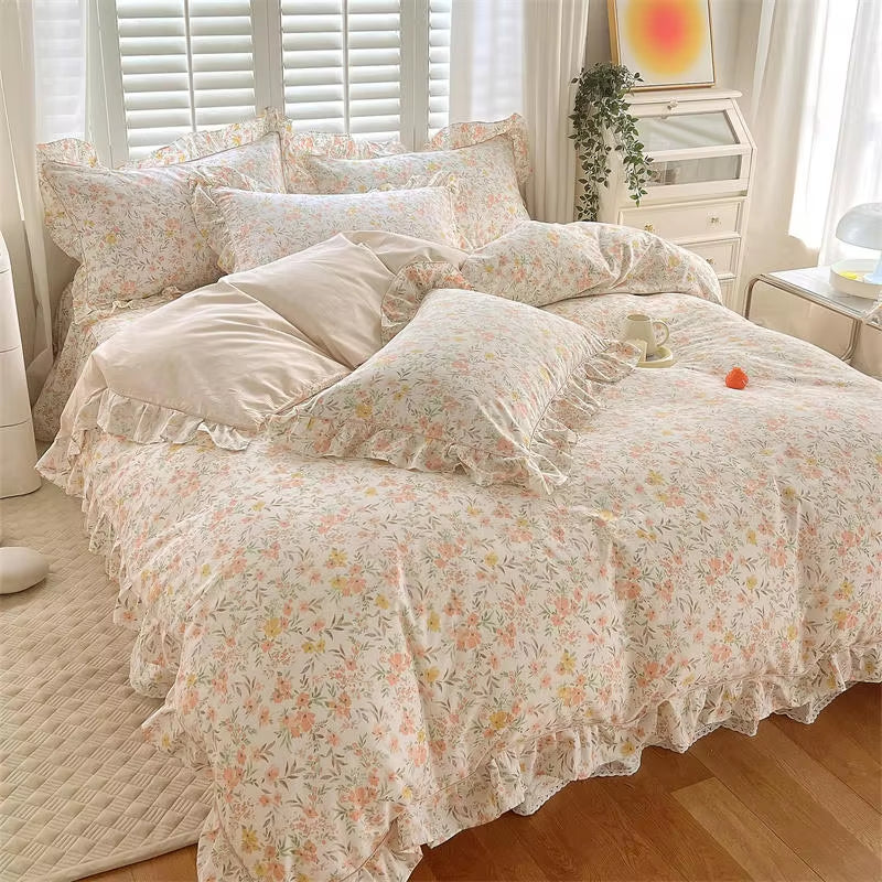 Pure Cotton Duvet Cover with Ruffles