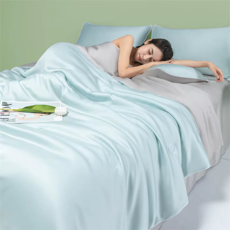 Summer Ice Silk Quilt Bedspread on the Bed Air Conditioning Blanket Breathable Silky Comforter Luxury Bedding Double Queen King