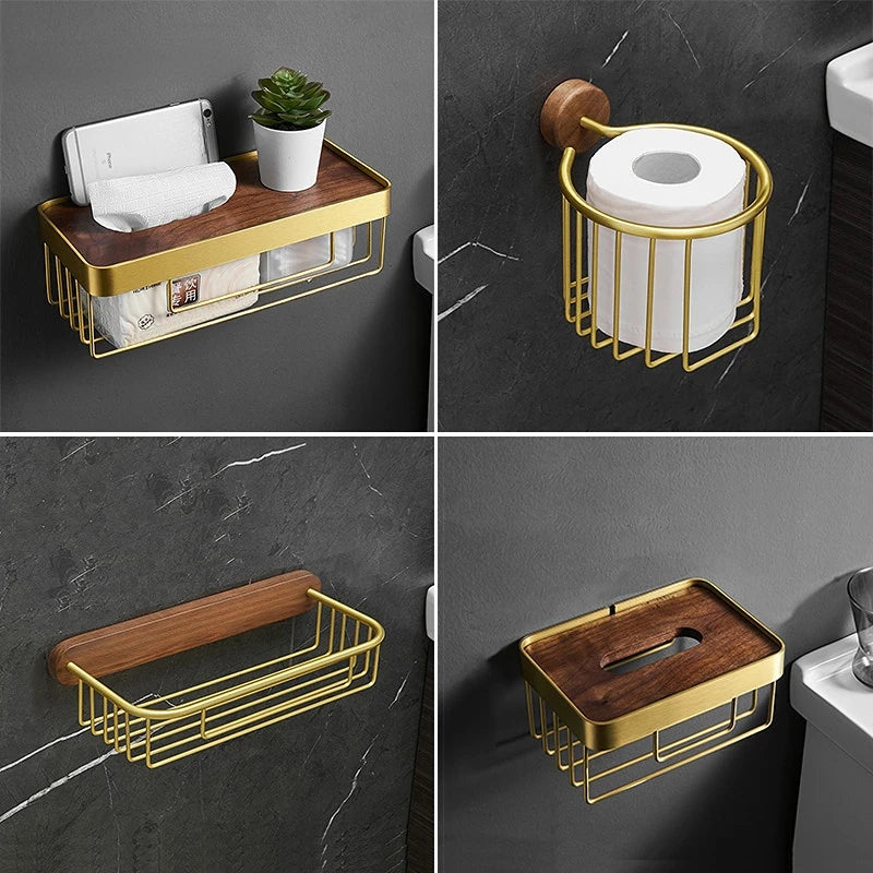 Wooden Metal Tissue Box & Toilet Paper Holders