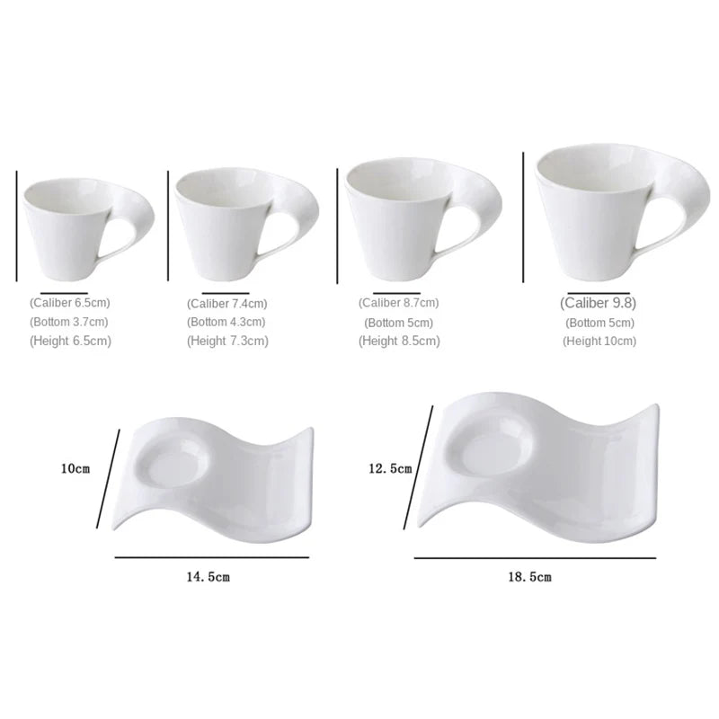 Modern Wavy Ceramic Espresso and Coffee Cups