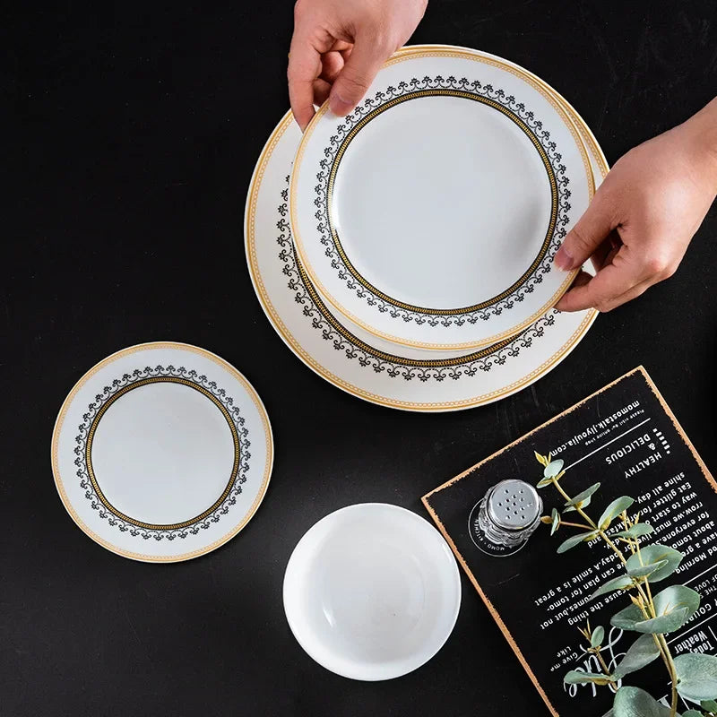 European-Style Patterned Ceramic Dinner Plates & Bowls