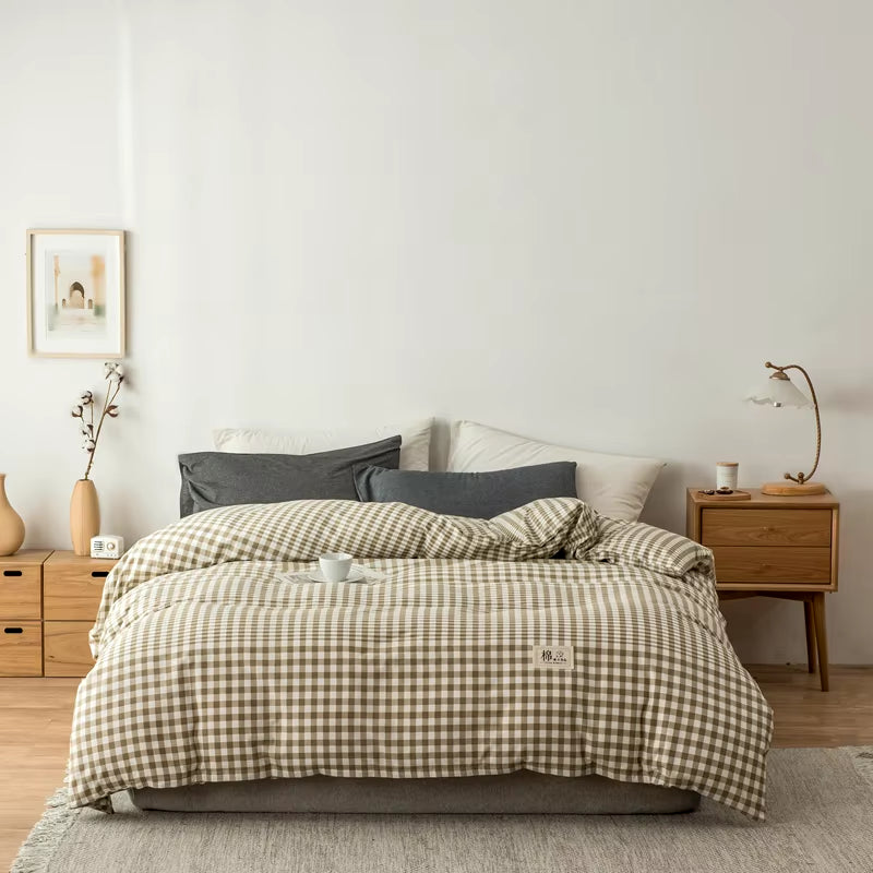 Plaid Cotton Duvet Cover, Soft Style