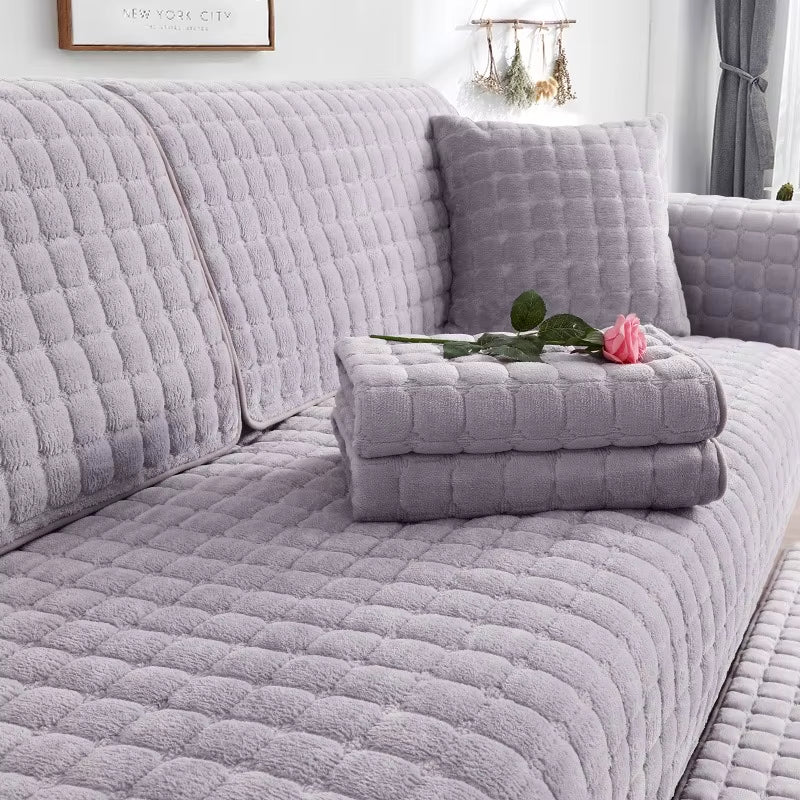 Nordic Solid Color Flannel Sofa Mat Non-Slip Sofa Towel Couch Cushion Cover Winter Warm Soft Universal Simple Couch Slipcovers