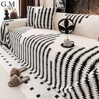 Luxury Thickened Plush Sofa Towel for Living Room Autumn Winter Universal Couch Cover Geometric Stripes Full Cover Sofa Towel