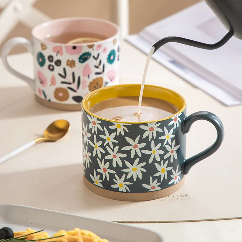 Nordic Painted Flowers Ceramic Coffee Mugs