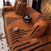 Luxury Thickened Plush Sofa Towel for Living Room Autumn Winter Universal Couch Cover Geometric Stripes Full Cover Sofa Towel