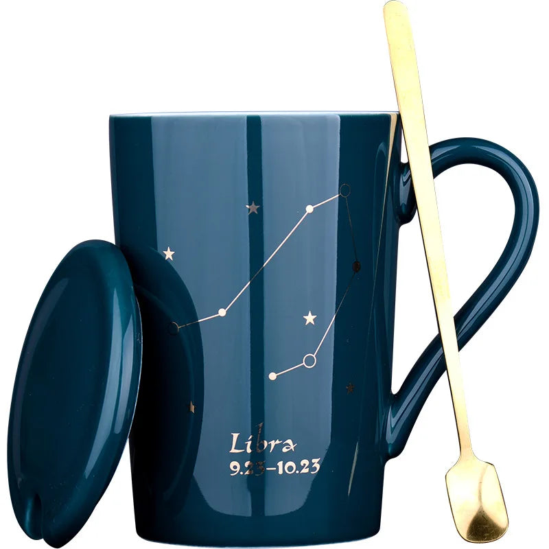 Ceramic Mug 12 Constellation Dark Green Coffee Cup Porcelain Desktop Decoration Couple Gift Breakfast Milk Cup Home Decoration