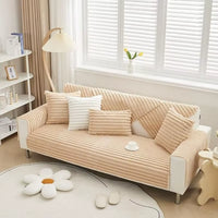 Fluffy Solid Color Stripes Universal Sofa Cover Imitation Rabbit Fur Plush Sofa Cushion Anti-Pet Scratching Couch Protector Mat