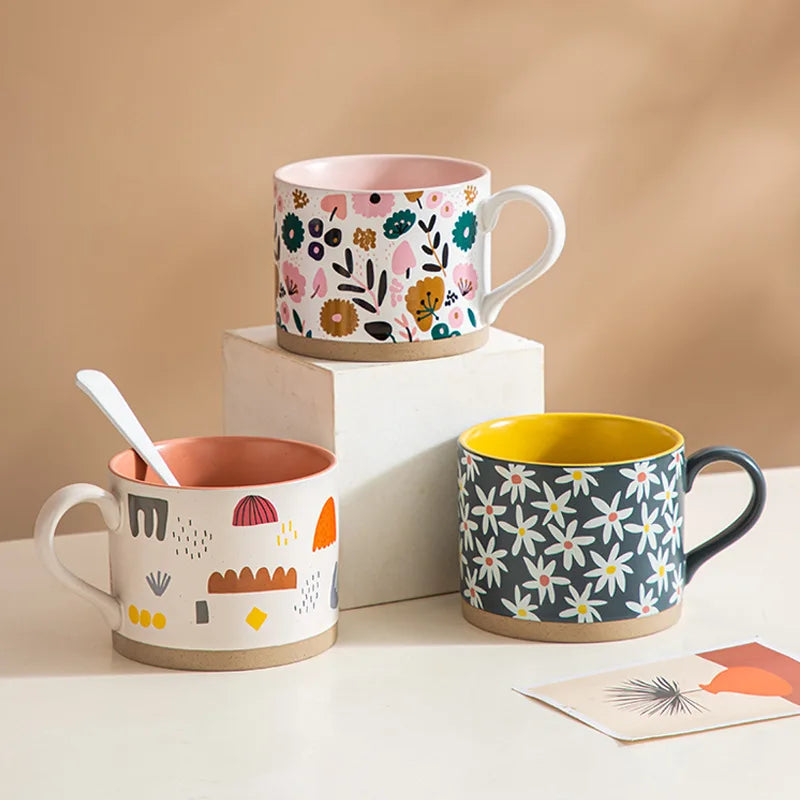 Nordic Painted Flowers Ceramic Coffee Mugs