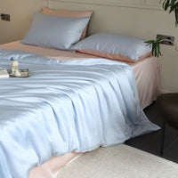 100% Silk 3Pcs Bedding Set Natural Mulberry Silk Duvet Cover Set with 2Pcs Pillowcase Solid Color Quilt Cover Pillow Case Luxury